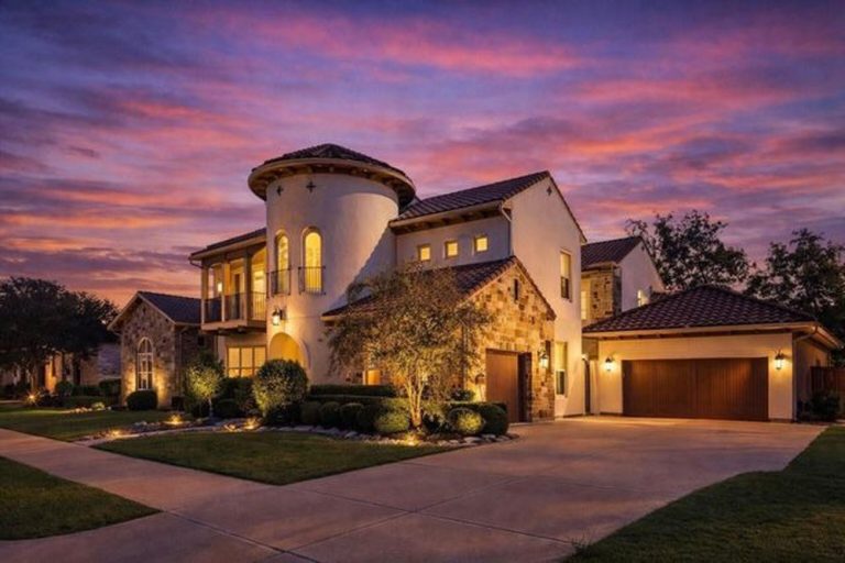 Exquisite Mediterranean luxury estate at sunset, an ideal listing used to sell my home Sugar Land TX at a premium.