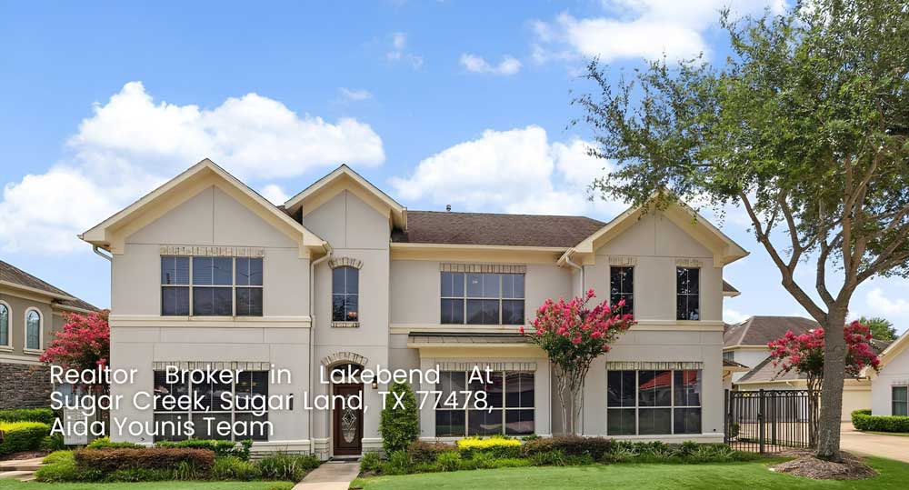 Modern white custom luxury home in Lakebend At Sugar Creek listed by realtor broker Sugar Land Aida Younis Team.