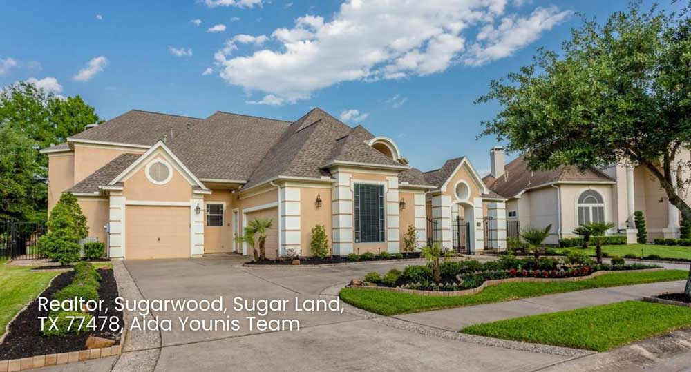 Spacious modern luxury home exterior in Sugarwood neighborhood represented by a leading realtor Sugar Land TX.
